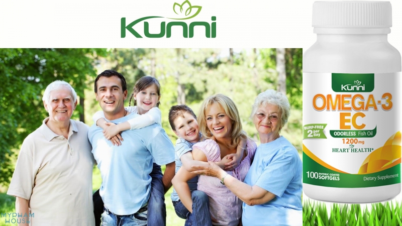 Dầu Cá Hỗ Trợ Mắt Tim Mạch Và Sức Khỏe 1200mg Kunni Omega-3 EC (Bao Tan Trong Ruột)